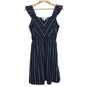 Monteau Navy Blue and White Striped Midi Dress- Size Small
